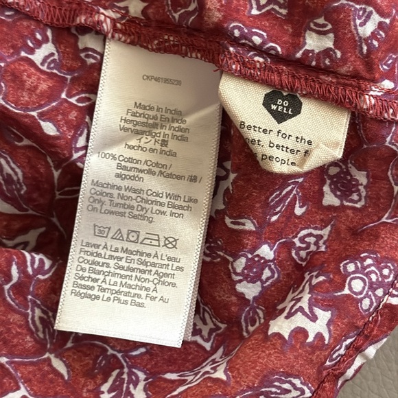 Madewell Red Floral Puff Sleeve V Neck Cotton Blouse Top Size XS - Picture 6 of 12